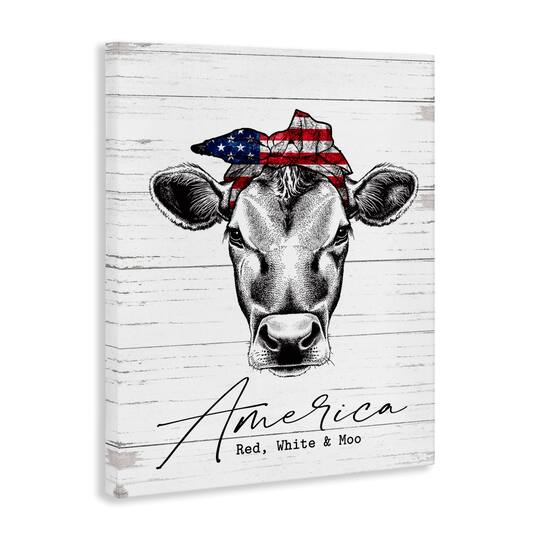 Stupell Industries Americana Cow Red White and Moo Country Farm Quote Canvas Wall Art